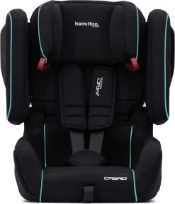 Hamilton By Yoop Cabrio Premium Opvouwbare Autostoel – Veilig, Comfortabel En Lichtgewicht Autozitje – Groep I, II, III Autostoeltje Voor 9 Maanden Tot 12 Jaar – Neon Blauw – ISOFIX Kliksysteem - 1e Opvouwbare Autostoel Ter Wereld - Zwart/Neon Blauw -Kinderwagens Kortingswinkel 1033x1200