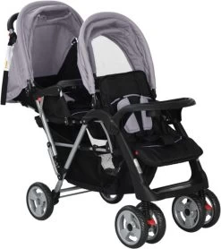 VidaXL Kinderwagen Dubbel Staal Grijs En Zwart -Kinderwagens Kortingswinkel 1065x1200 1