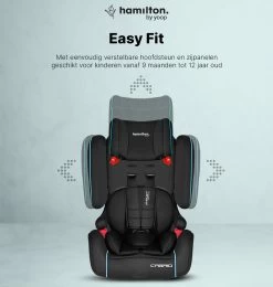 Hamilton By Yoop Cabrio Premium Opvouwbare Autostoel – Veilig, Comfortabel En Lichtgewicht Autozitje – Groep I, II, III Autostoeltje Voor 9 Maanden Tot 12 Jaar – Neon Blauw – ISOFIX Kliksysteem - 1e Opvouwbare Autostoel Ter Wereld - Zwart/Neon Blauw -Kinderwagens Kortingswinkel 1139x1200 3
