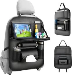 RAMBUX® - Autostoel Organizer Met Tray - Organizer Auto Stoelhoes Met Uitklapbare Tafel - Duurzaam Mat Zwart PU Leer Kunstleer - Tablethouder - Telefoonhouder - Fleshouder -Kinderwagens Kortingswinkel 1148x1200 2