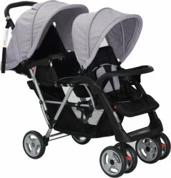VidaXL Kinderwagen Dubbel Staal Grijs En Zwart -Kinderwagens Kortingswinkel 1150x1200 1