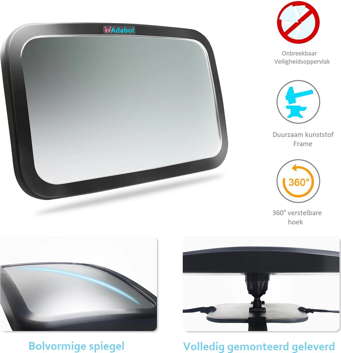 Adabol Autospiegel Baby – Achteruitkijkspiegel – Veiligheid – Baby Autospiegel – Kinderspiegel – Baby On Board 4 Adabol Autospiegel Baby – Achteruitkijkspiegel – Veiligheid – Baby Autospiegel – Kinderspiegel – Baby On Board - Afbeelding 4