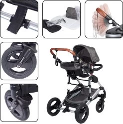 Bronea EXQUISE Luxe Multi-functionele Kinderwagen 3 In 1 | Zwart / Silver | Incl. MATRAS, Buggy, Autostoel, Luiertas, Regenhoes, Voetenwarmer, Muggen Net & Zonneklep -Kinderwagens Kortingswinkel 1191x1200 1