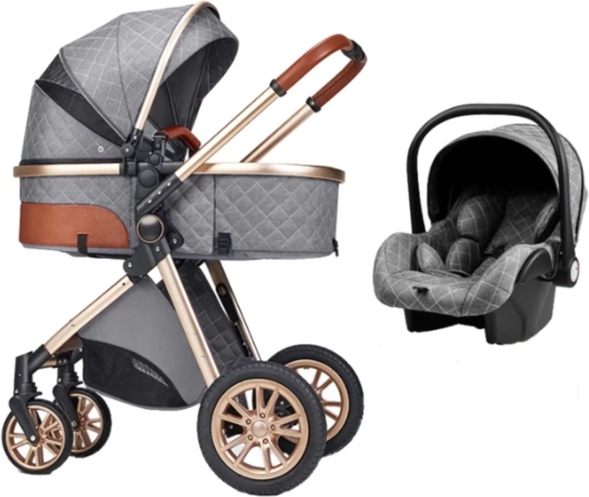Merkloos Kinderwagen 3-in-1 – Luxe Kinderwagen - Buggy – Wandelwagen - Multifunctioneel – Opklapbaar – Incl Autostoel – Grijs 2 Merkloos Kinderwagen 3-in-1 – Luxe Kinderwagen - Buggy – Wandelwagen - Multifunctioneel – Opklapbaar – Incl Autostoel – Grijs - Afbeelding 2