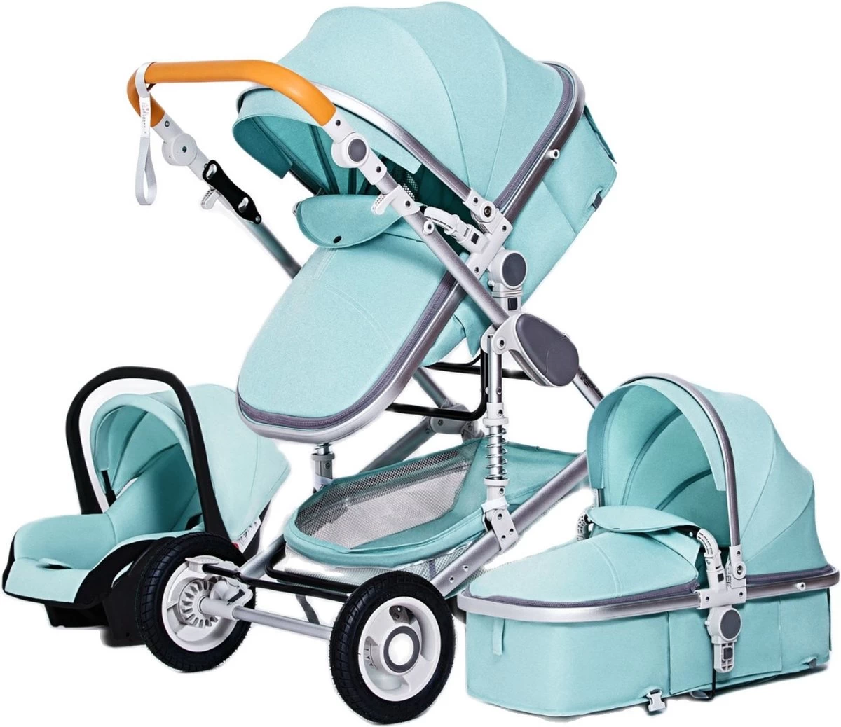 Merkloos Luxe 3-in-1 Kinderwagen - Wandelwagen - Autostoeltje - Buggy - Inklapbaar - Groen - 0-36 Maanden 1 Merkloos Luxe 3-in-1 Kinderwagen - Wandelwagen - Autostoeltje - Buggy - Inklapbaar - Groen - 0-36 Maanden