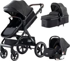 Loft Home Luxe 3-in-1 Kinderwagen - Wandelwagen - Autostoeltje - Buggy - Inklapbaar - Zwart - 0-36 Maanden