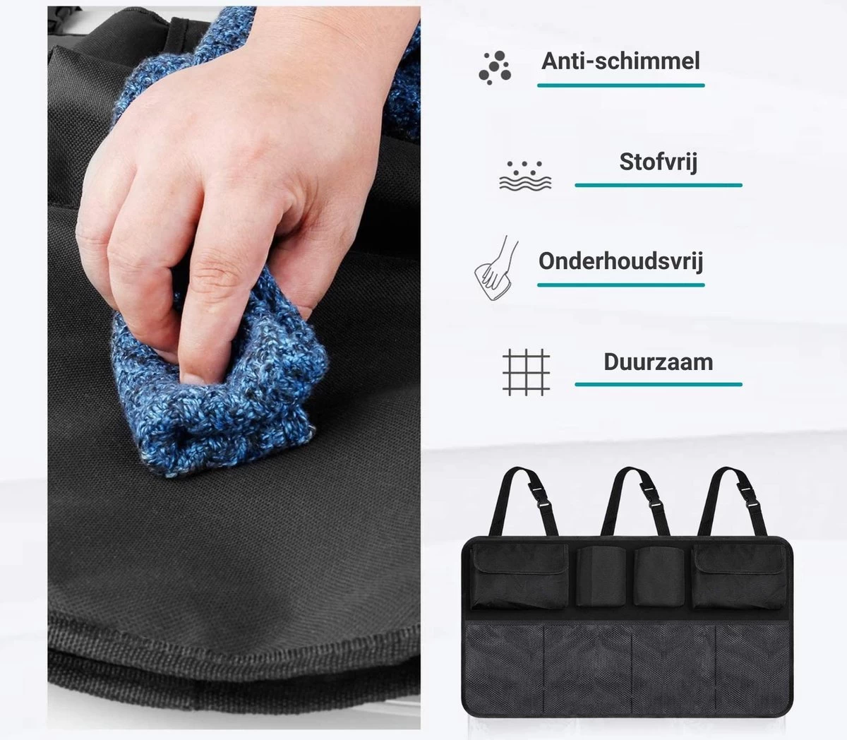 TIKKENS® Auto Organizer Kofferbak - Autostoel Organizer - Koffer Organizer - Zwart - Universeel 2 TIKKENS® Auto Organizer Kofferbak - Autostoel Organizer - Koffer Organizer - Zwart - Universeel - Afbeelding 2