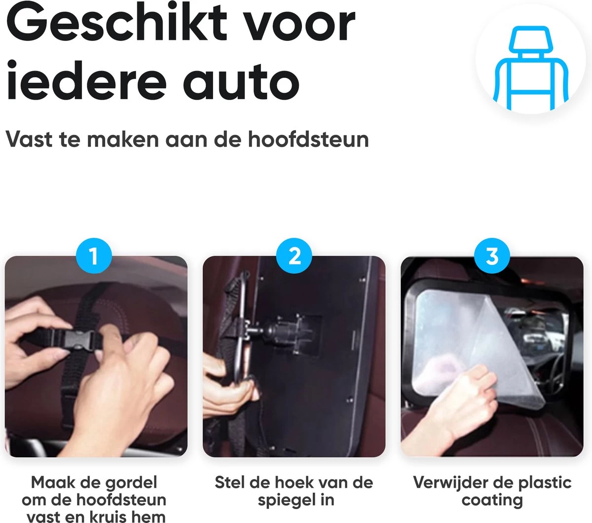 Autospiegel Baby 360° Verstelbaar Voor Hoofdsteun Autostoel -Achteruitkijkspiegel XL- Achterbankspiegel Kinderen -Baby Veiligheid Accessoires - Zwart 8 Autospiegel Baby 360° Verstelbaar Voor Hoofdsteun Autostoel -Achteruitkijkspiegel XL- Achterbankspiegel Kinderen -Baby Veiligheid Accessoires - Zwart - Afbeelding 8