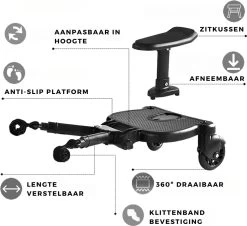 Merkloos Kinderwagen/Buggy Meerijdplankje - Kant & Klaar - In Elkaar Gezet - Universeel – Met Zitje – Verstelbaar – Zwart -Kinderwagens Kortingswinkel 1200x1096 1