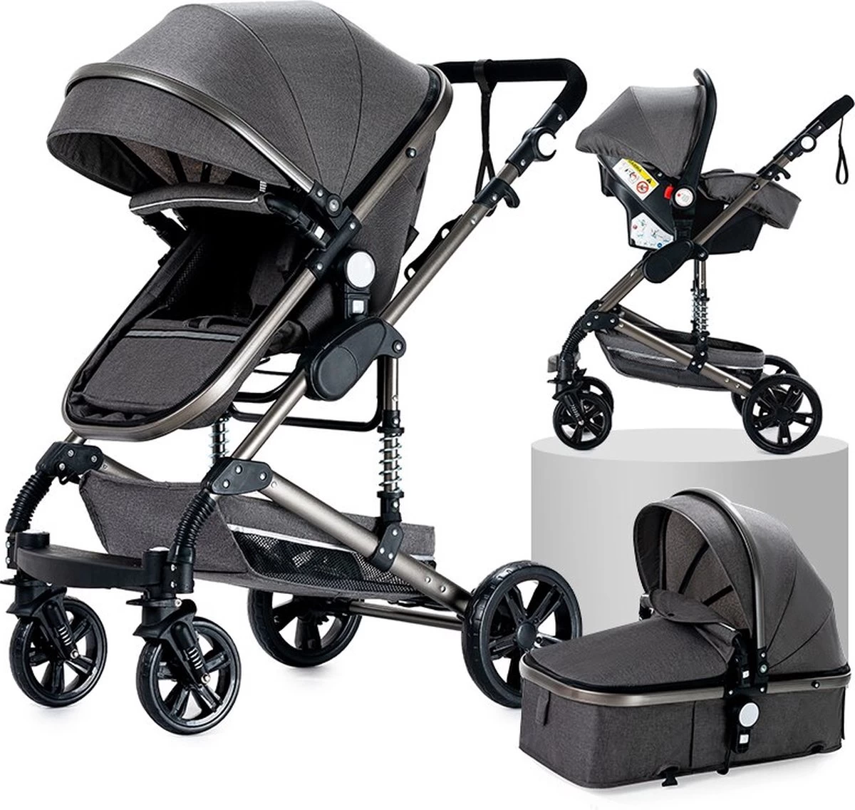 Luxe Kinderwagen 3 In 1 - Wandelwagen - Kinderwagen 3-in-1 Incl Autostoel - Kinderwagen Maxi Cosi – Buggy 3 In 1 - Newborn - Grijs 1 Luxe Kinderwagen 3 In 1 - Wandelwagen - Kinderwagen 3-in-1 Incl Autostoel - Kinderwagen Maxi Cosi – Buggy 3 In 1 - Newborn - Grijs