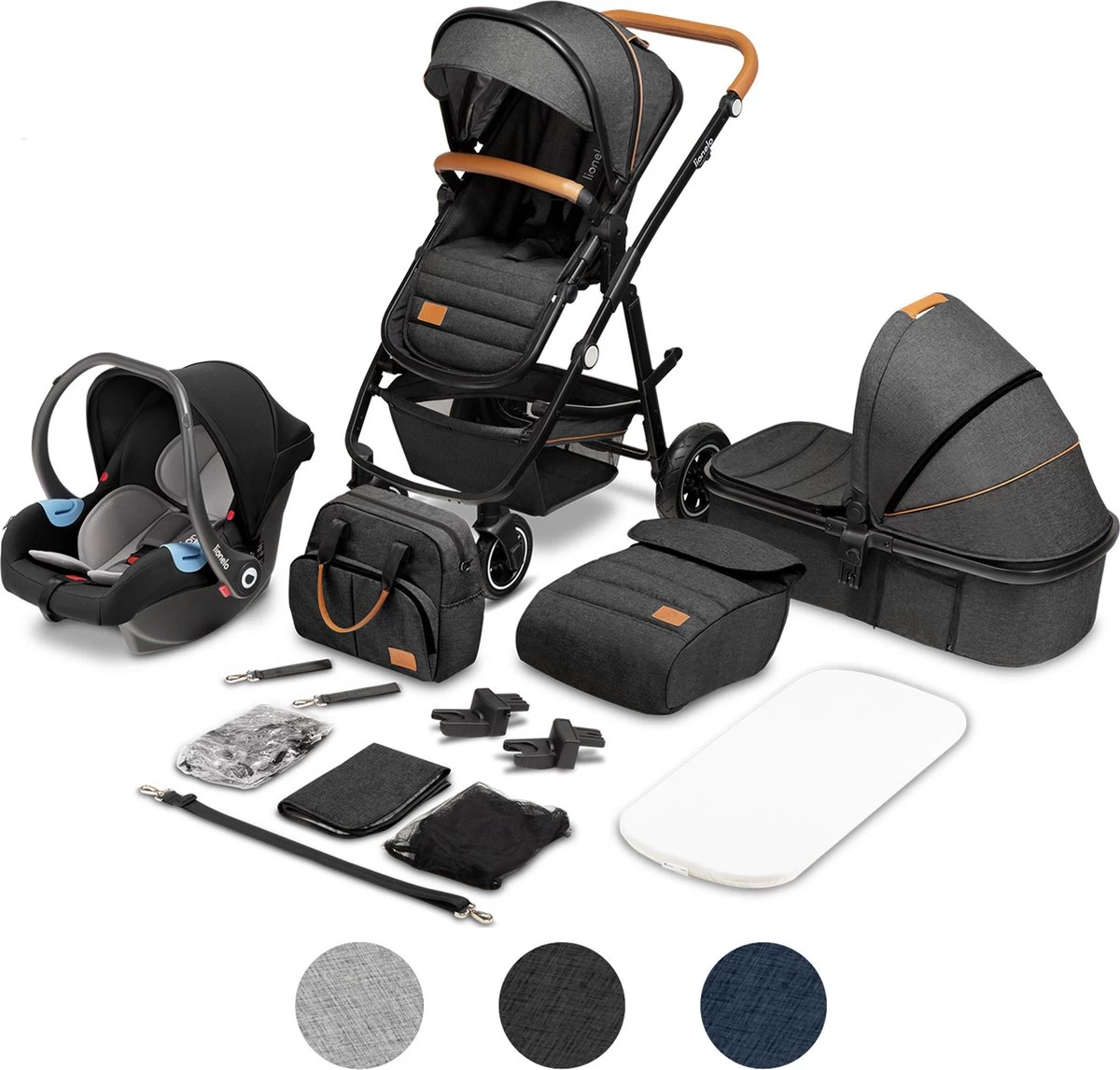 Lionelo Amber 3in1 - Kinderwagen - XXL SET - Incl. Autostoel - 0-22kg 1 Lionelo Amber 3in1 - Kinderwagen - XXL SET - Incl. Autostoel - 0-22kg