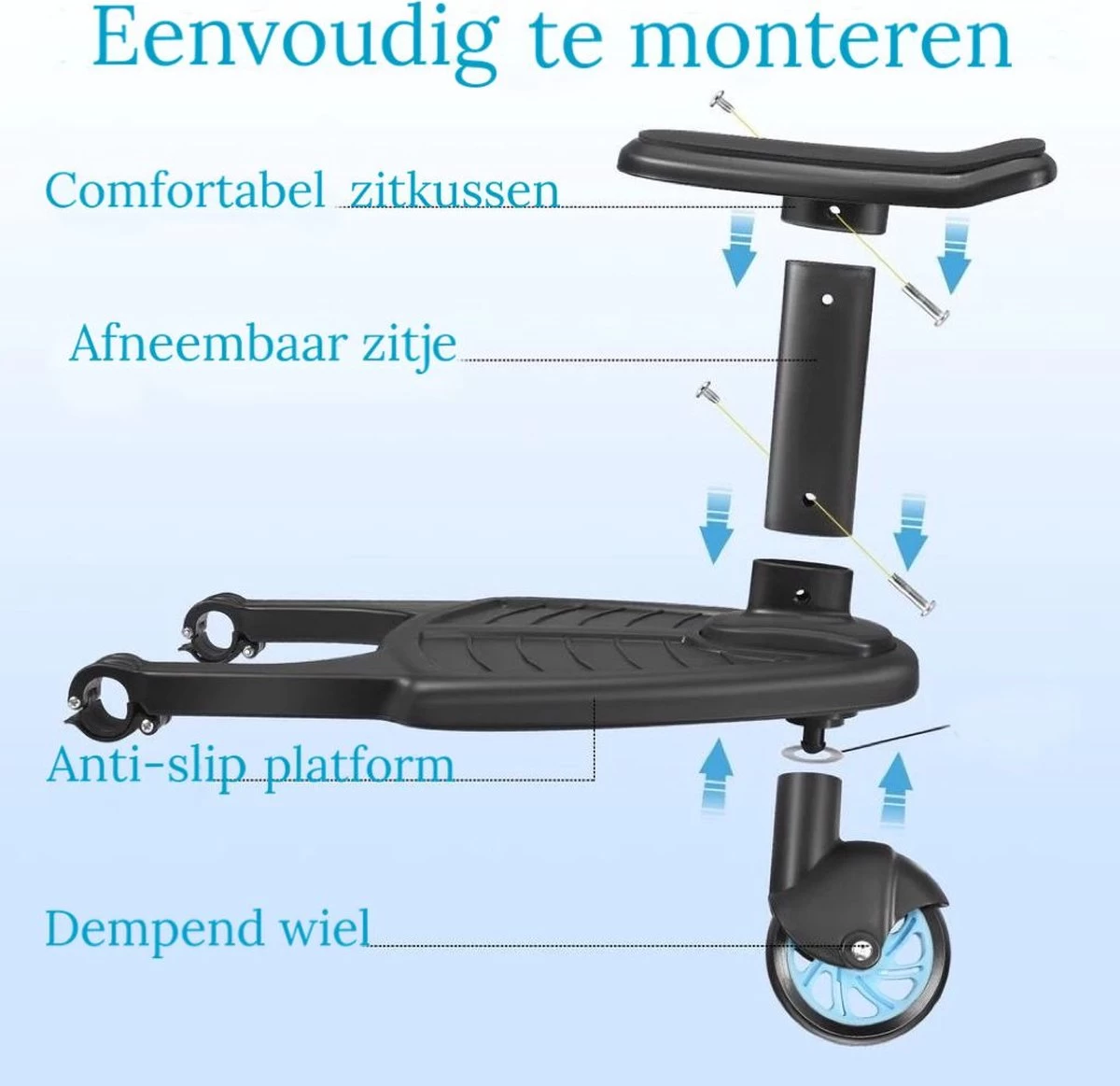 Vosoi - Meerijdplankje - Kinderwagen - Buggy's - Zitje - Onderweg - 1 Wiel - Kinderwagen Accessoires 5 Vosoi - Meerijdplankje - Kinderwagen - Buggy's - Zitje - Onderweg - 1 Wiel - Kinderwagen Accessoires - Afbeelding 5