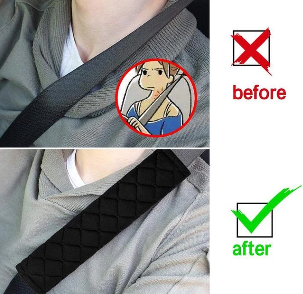 Merkloos Luxe Gordelhoes - Auto Gordelbeschermer - Gordelkussen - Zwart - 2 Stuks Gordelbeschermers 4 Merkloos Luxe Gordelhoes - Auto Gordelbeschermer - Gordelkussen - Zwart - 2 Stuks Gordelbeschermers - Afbeelding 4