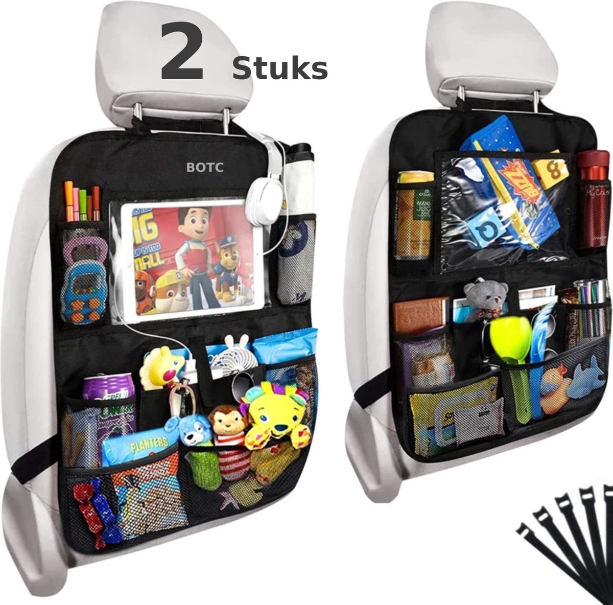 BOTC Autostoel Organizer - Luxe & Stevige Autostoel Organizer Met Tablet Houder - Set Van 2 - Auto Stoel Organiser - 10 Storage Pockets - Zwart - 2 Stuks 1 BOTC Autostoel Organizer - Luxe & Stevige Autostoel Organizer Met Tablet Houder - Set Van 2 - Auto Stoel Organiser - 10 Storage Pockets - Zwart - 2 Stuks
