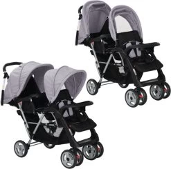 VidaXL Kinderwagen Dubbel Staal Grijs En Zwart