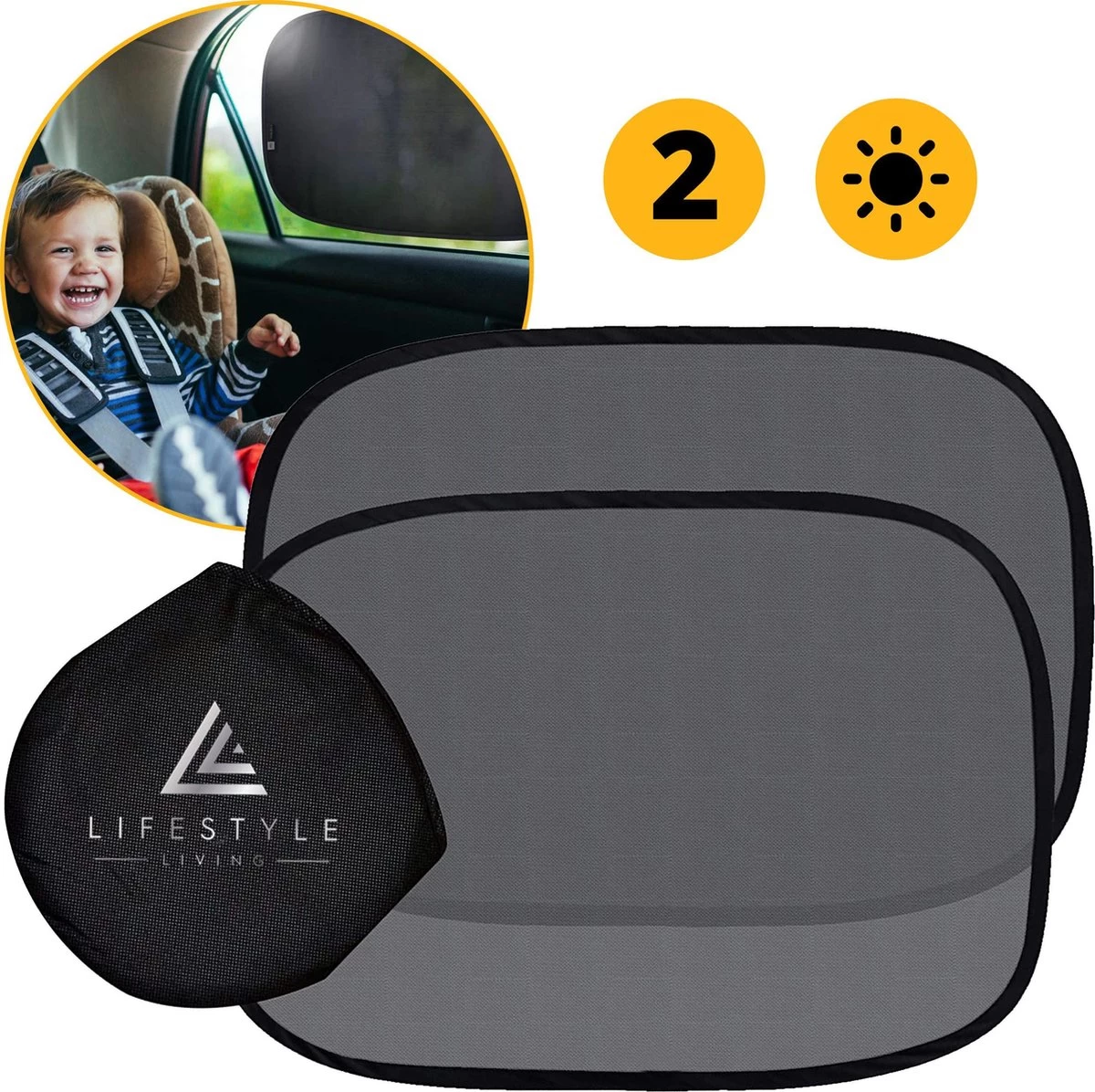 Lifestyle Living Zonnescherm Auto Zijruit – Zonwering Voor Baby En Kind – Zonder Zuignappen – UV Protectie – 2 Stuks – 51 X 31CM – Statisch - Zelfklevend 1 Lifestyle Living Zonnescherm Auto Zijruit – Zonwering Voor Baby En Kind – Zonder Zuignappen – UV Protectie – 2 Stuks – 51 X 31CM – Statisch - Zelfklevend