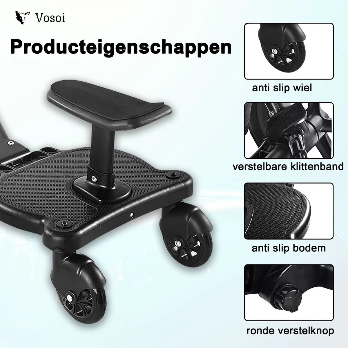 Vosoi - Meerijdplankje - Kinderwagen - Buggy's - Onderweg - Universeel - Verstelbaar - Zitje - Onderweg - 2 Wielen - Kinderwagen Accessoires 4 Vosoi - Meerijdplankje - Kinderwagen - Buggy's - Onderweg - Universeel - Verstelbaar - Zitje - Onderweg - 2 Wielen - Kinderwagen Accessoires - Afbeelding 4