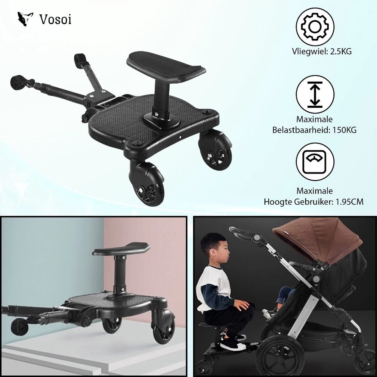 Vosoi - Meerijdplankje - Kinderwagen - Buggy's - Onderweg - Universeel - Verstelbaar - Zitje - Onderweg - 2 Wielen - Kinderwagen Accessoires 6 Vosoi - Meerijdplankje - Kinderwagen - Buggy's - Onderweg - Universeel - Verstelbaar - Zitje - Onderweg - 2 Wielen - Kinderwagen Accessoires - Afbeelding 6