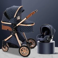 Merkloos Kinderwagen 3-in-1 – Luxe Kinderwagen - Buggy – Wandelwagen - Multifunctioneel – Opklapbaar – Incl Autostoel – Blauw