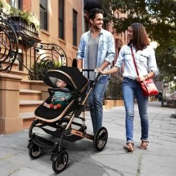 KIDUKU- 3 In 1 Combi-kinderwagen- Zwart/goud- Buggy Incl. Autostoeltje-regenhoes- Inklapbaar -Kinderwagens Kortingswinkel 1200x1200 396
