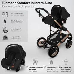 KIDUKU- 3 In 1 Combi-kinderwagen- Zwart/goud- Buggy Incl. Autostoeltje-regenhoes- Inklapbaar -Kinderwagens Kortingswinkel 1200x1200 402