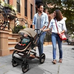 KIDUKU- 3 In 1 Combi-kinderwagen- Bruin/goud- Buggy Incl. Autostoeltje-regenhoes- Inklapbaar -Kinderwagens Kortingswinkel 1200x1200 409