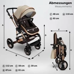 KIDUKU- 3 In 1 Combi-kinderwagen- Bruin/goud- Buggy Incl. Autostoeltje-regenhoes- Inklapbaar -Kinderwagens Kortingswinkel 1200x1200 412