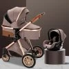 Merkloos Kinderwagen 3-in-1 – Luxe Kinderwagen - Buggy – Wandelwagen - Multifunctioneel – Opklapbaar – Incl Autostoel – Khaki