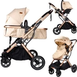 Ding Juna Kinderwagen 3 In 1 - Beige/Rose - Combi Kinderwagen Incl. Autostoel -Kinderwagens Kortingswinkel 1200x1200 426