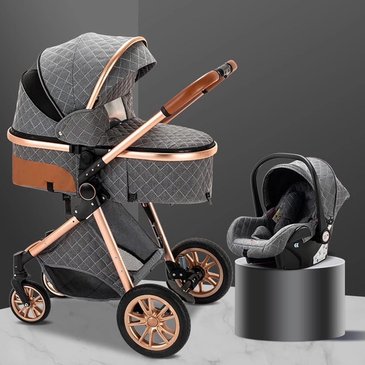 Merkloos Kinderwagen 3-in-1 – Luxe Kinderwagen - Buggy – Wandelwagen - Multifunctioneel – Opklapbaar – Incl Autostoel – Grijs 1 Merkloos Kinderwagen 3-in-1 – Luxe Kinderwagen - Buggy – Wandelwagen - Multifunctioneel – Opklapbaar – Incl Autostoel – Grijs