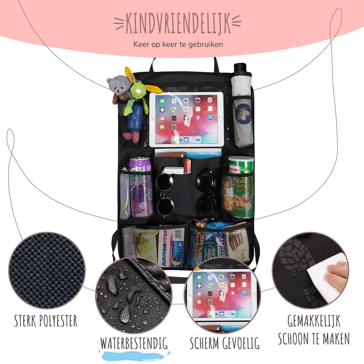 Home For Us Autostoel Organizer Met Tablet Houder - Set Van 2 - Beschermhoes Voor Kinderen - Beschermer Achterkant - Universeel 4 Home For Us Autostoel Organizer Met Tablet Houder - Set Van 2 - Beschermhoes Voor Kinderen - Beschermer Achterkant - Universeel - Afbeelding 4