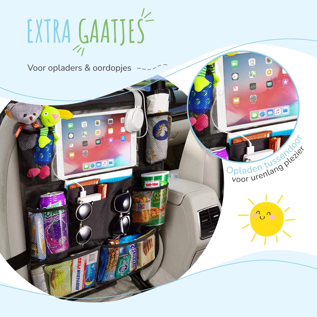 Home For Us Autostoel Organizer Met Tablet Houder - Set Van 2 - Beschermhoes Voor Kinderen - Beschermer Achterkant - Universeel 6 Home For Us Autostoel Organizer Met Tablet Houder - Set Van 2 - Beschermhoes Voor Kinderen - Beschermer Achterkant - Universeel - Afbeelding 6