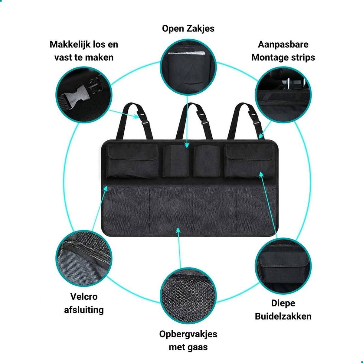 TIKKENS® Auto Organizer Kofferbak - Autostoel Organizer - Koffer Organizer - Zwart - Universeel 3 TIKKENS® Auto Organizer Kofferbak - Autostoel Organizer - Koffer Organizer - Zwart - Universeel - Afbeelding 3