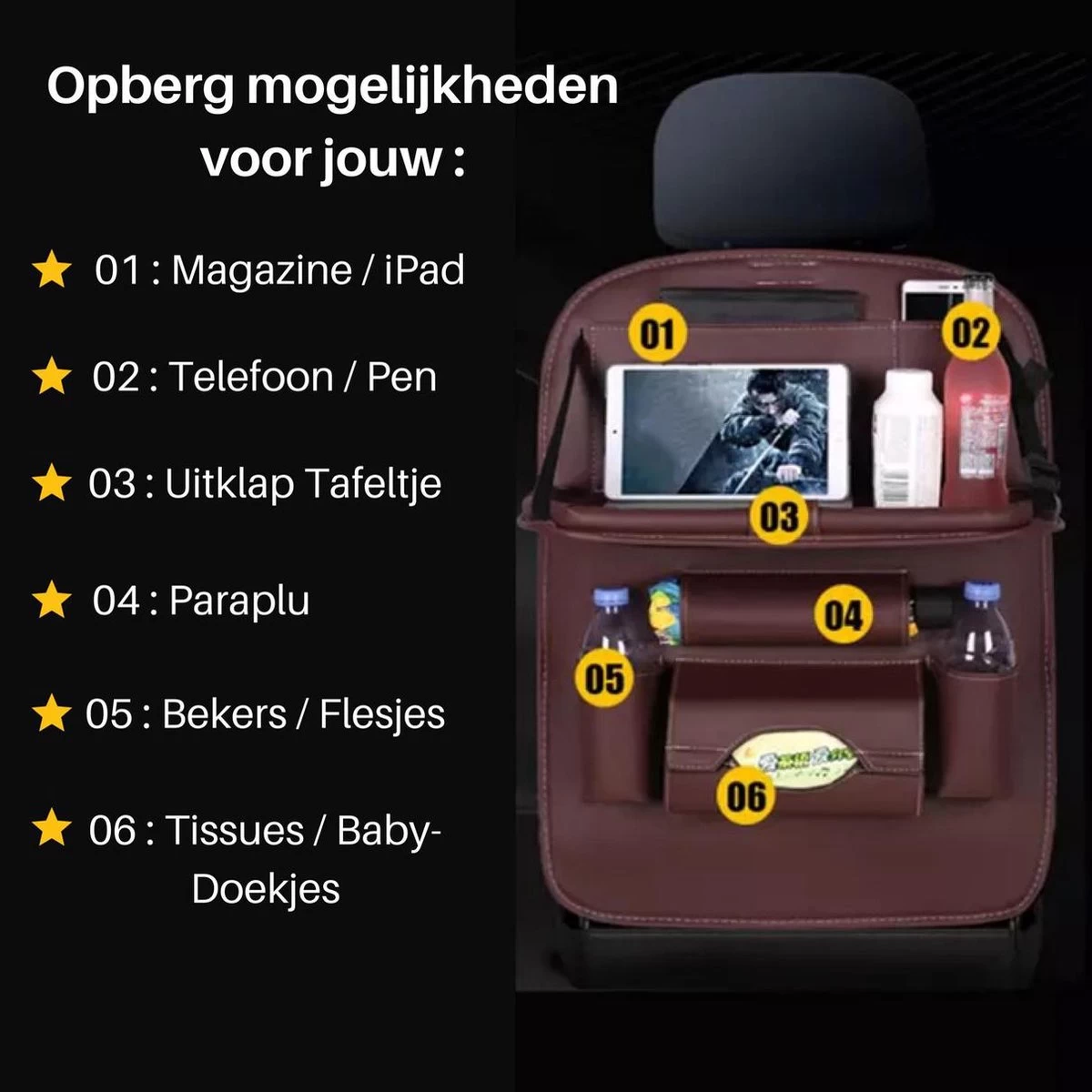 Merkloos PREMIUM Autostoel Organizer - Carseat Organiser - Auto Stoel Organizer - Tablet Houder - Auto Tafeltje - Auto Organizer - Beker Houder - Paraplu Houder - Tissue Doos Houder 9 Merkloos PREMIUM Autostoel Organizer - Carseat Organiser - Auto Stoel Organizer - Tablet Houder - Auto Tafeltje - Auto Organizer - Beker Houder - Paraplu Houder - Tissue Doos Houder - Afbeelding 9