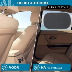 ALFA LIFESTYLE® Statische Zonneschermen - SHADE PRO V3 – Zwart Transparant Zonnescherm – UV Protectie Bescherming - Zonwering Auto - 2 Stuks -Kinderwagens Kortingswinkel 1200x1200 754