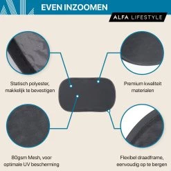 ALFA LIFESTYLE® Statische Zonneschermen - SHADE PRO V3 – Zwart Transparant Zonnescherm – UV Protectie Bescherming - Zonwering Auto - 2 Stuks -Kinderwagens Kortingswinkel 1200x1200 758