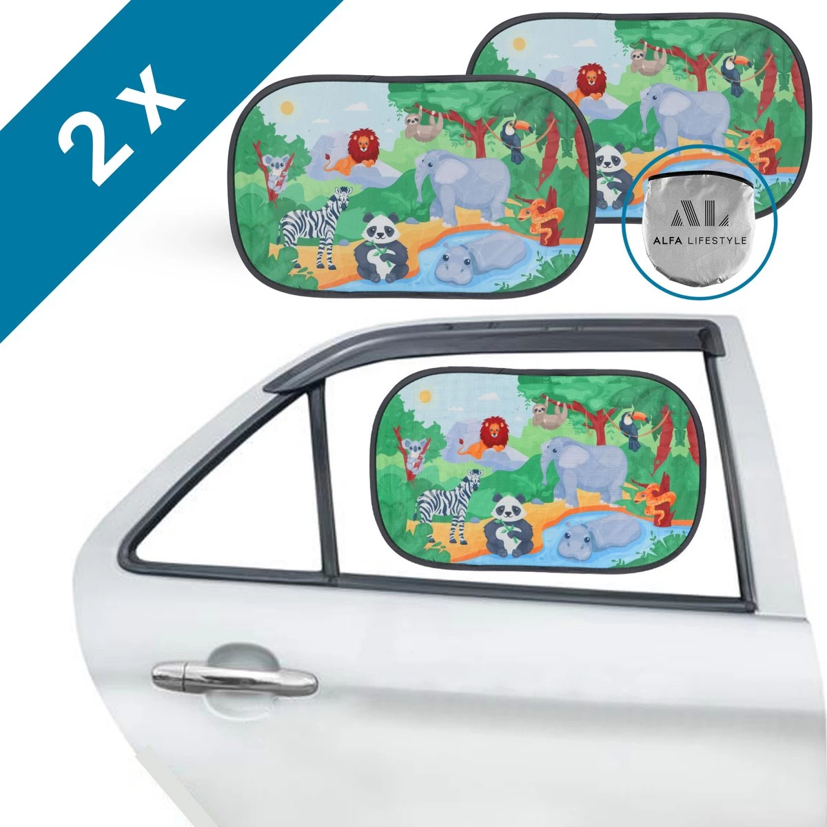 ALFA LIFESTYLE® Statische Zonneschermen – SHADE PRO V4- Jungle – Zonnescherm Auto Baby – UV Protectie Bescherming - 2 Stuks 1 ALFA LIFESTYLE® Statische Zonneschermen – SHADE PRO V4- Jungle – Zonnescherm Auto Baby – UV Protectie Bescherming - 2 Stuks