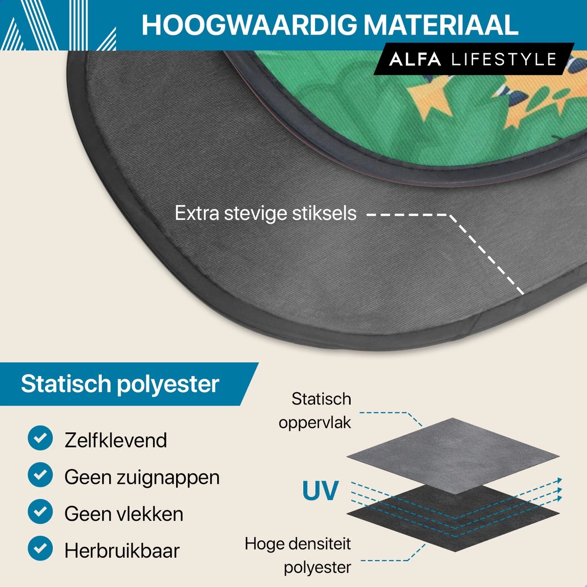 ALFA LIFESTYLE® Statische Zonneschermen – SHADE PRO V4- Jungle – Zonnescherm Auto Baby – UV Protectie Bescherming - 2 Stuks 2 ALFA LIFESTYLE® Statische Zonneschermen – SHADE PRO V4- Jungle – Zonnescherm Auto Baby – UV Protectie Bescherming - 2 Stuks - Afbeelding 2