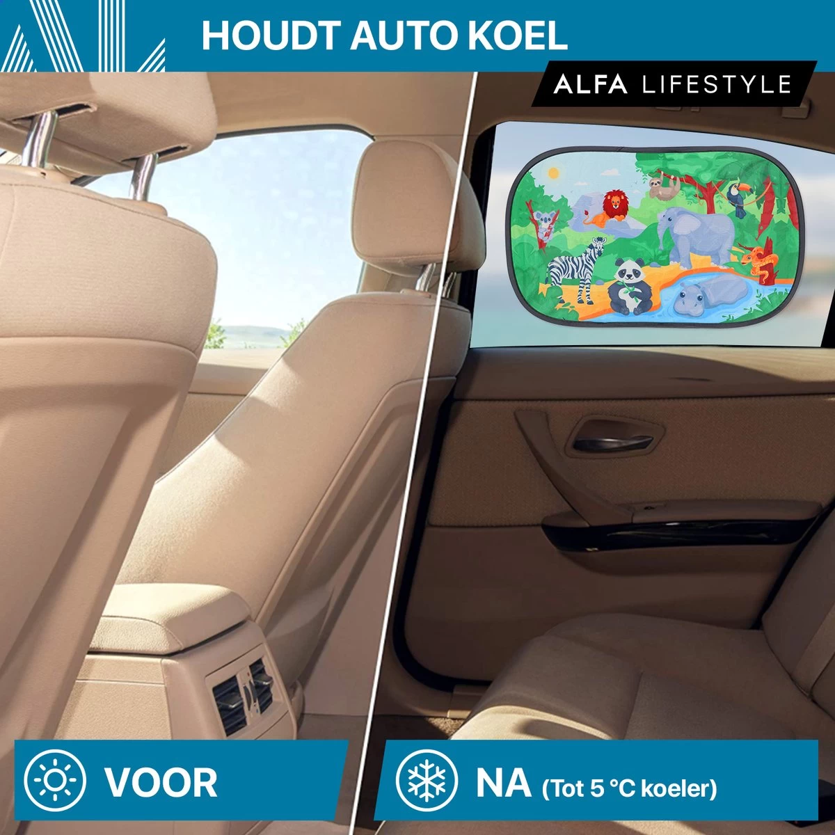 ALFA LIFESTYLE® Statische Zonneschermen – SHADE PRO V4- Jungle – Zonnescherm Auto Baby – UV Protectie Bescherming - 2 Stuks 3 ALFA LIFESTYLE® Statische Zonneschermen – SHADE PRO V4- Jungle – Zonnescherm Auto Baby – UV Protectie Bescherming - 2 Stuks - Afbeelding 3