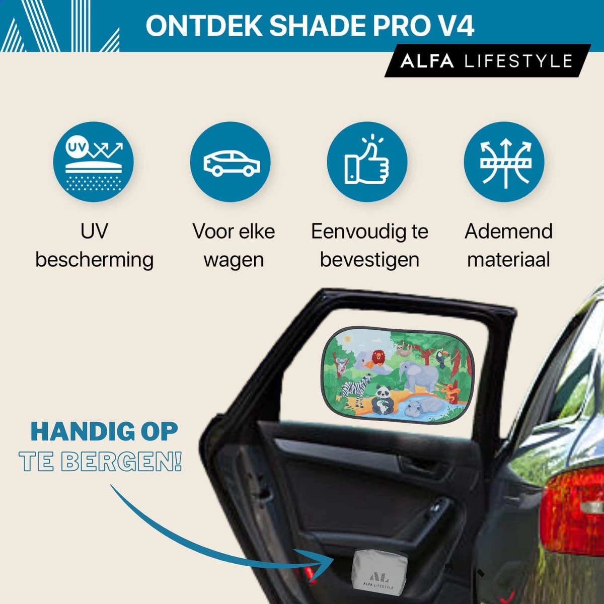 ALFA LIFESTYLE® Statische Zonneschermen – SHADE PRO V4- Jungle – Zonnescherm Auto Baby – UV Protectie Bescherming - 2 Stuks 4 ALFA LIFESTYLE® Statische Zonneschermen – SHADE PRO V4- Jungle – Zonnescherm Auto Baby – UV Protectie Bescherming - 2 Stuks - Afbeelding 4