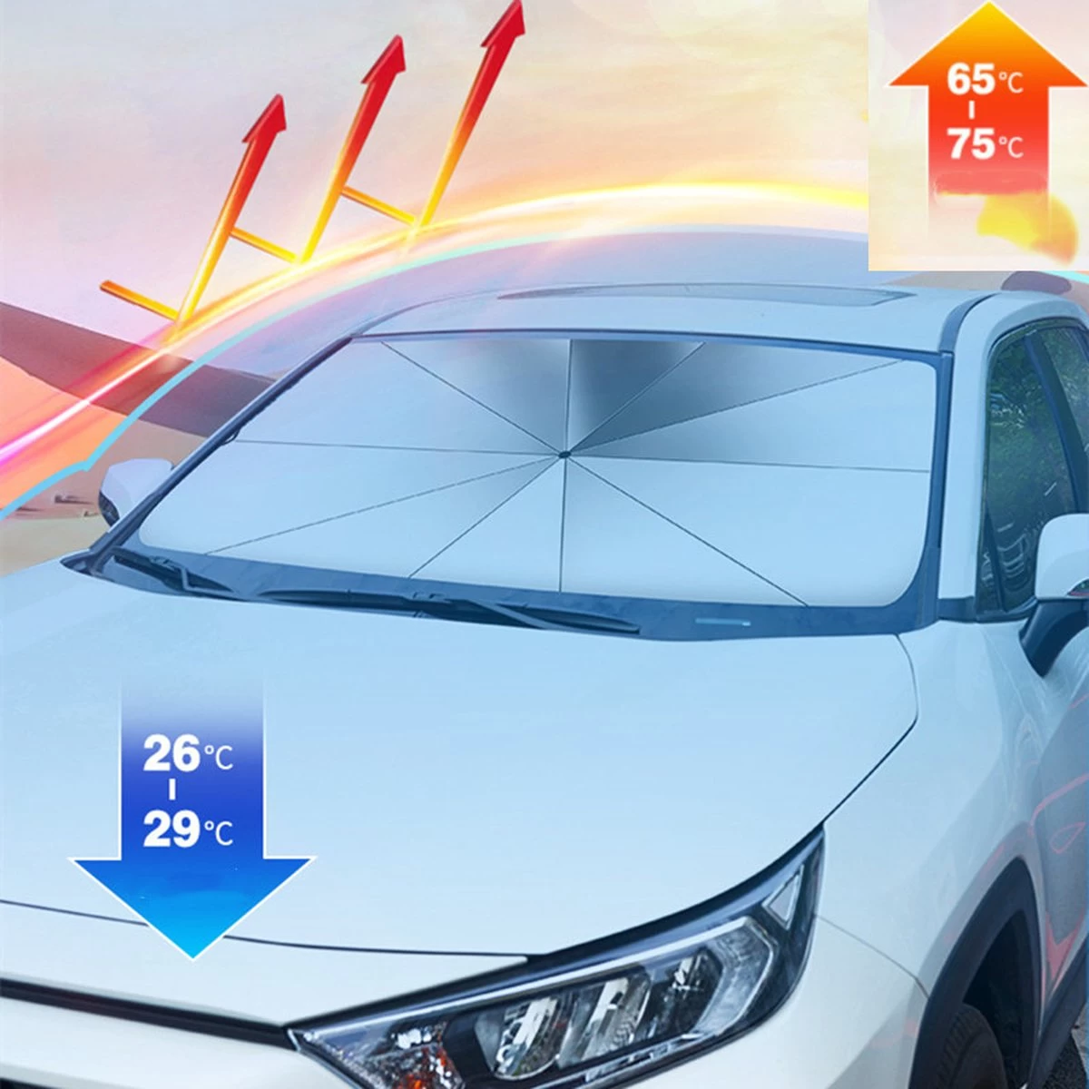 EXTRA GROOT Zonnescherm / Autoparaplu - Binnenkant Voorruit Auto - Opvouwbaar - Hitte En UV Bescherming 148X86cm 9 EXTRA GROOT Zonnescherm / Autoparaplu - Binnenkant Voorruit Auto - Opvouwbaar - Hitte En UV Bescherming 148X86cm - Afbeelding 9