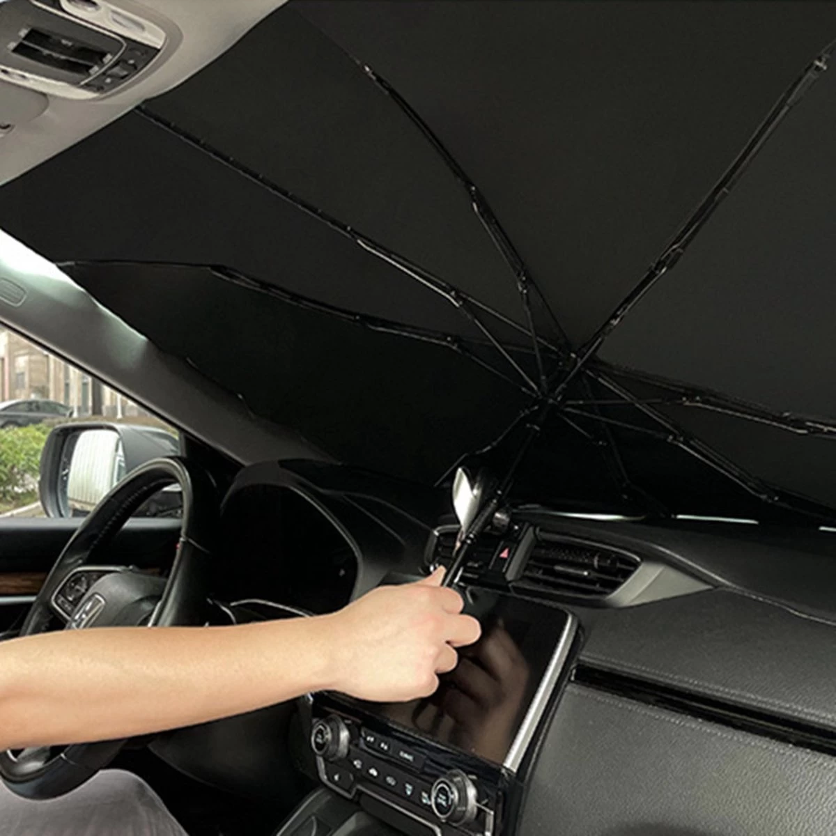 EXTRA GROOT Zonnescherm / Autoparaplu - Binnenkant Voorruit Auto - Opvouwbaar - Hitte En UV Bescherming 148X86cm 10 EXTRA GROOT Zonnescherm / Autoparaplu - Binnenkant Voorruit Auto - Opvouwbaar - Hitte En UV Bescherming 148X86cm - Afbeelding 10