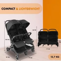 Deryan Luxe Rolo X2 Dubbele Buggy - Duo Buggy - Zwart -Kinderwagens Kortingswinkel 1200x1200 929