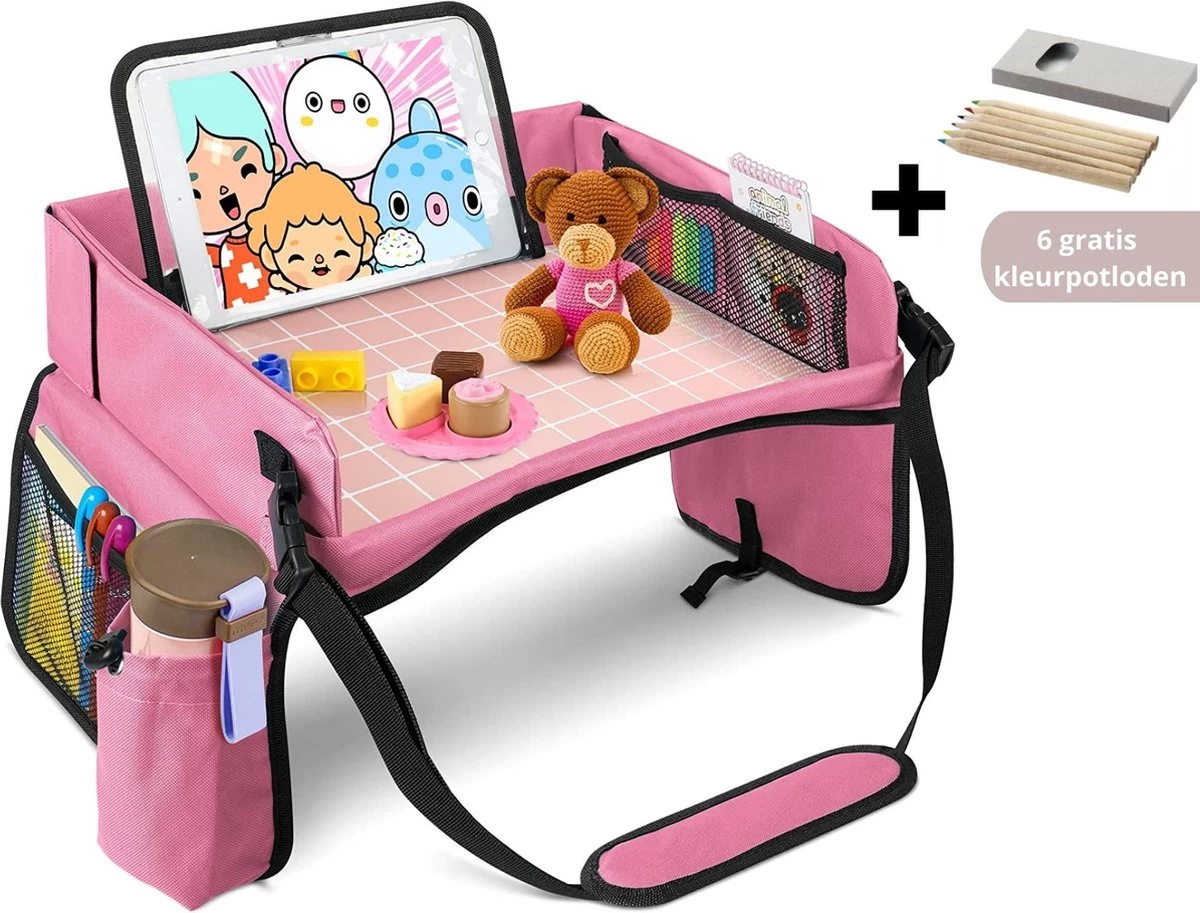 Premium Reistafel Voor Kinderen - Inclusief Tablethouder + Gratis Draagtas En Potloden - Auto Organizer - Playtray - Opvouwbaar - Speeltafel Auto - Tekentafel Auto - Roze 1 Premium Reistafel Voor Kinderen - Inclusief Tablethouder + Gratis Draagtas En Potloden - Auto Organizer - Playtray - Opvouwbaar - Speeltafel Auto - Tekentafel Auto - Roze
