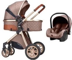 Merkloos Kinderwagen 3-in-1 – Luxe Kinderwagen - Buggy – Wandelwagen - Multifunctioneel – Opklapbaar – Incl Autostoel – Khaki -Kinderwagens Kortingswinkel 1200x992 2