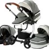 Merkloos BrightWise Luxe Kinderwagen 3 In 1 Voldoet Aan Alle Europese Veiligheidscertificaten - Wandelwagen - Kinderwagen 3-in-1 Incl Autostoel - Kinderwagen Maxi Cosi – Buggy 3 In 1 - Newborn - Leer - Grijs