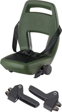 Qibbel 6+ Junior Fietsstoeltje Achter - Legergroen Met Zwart Kussentje -Kinderwagens Kortingswinkel 668x1200