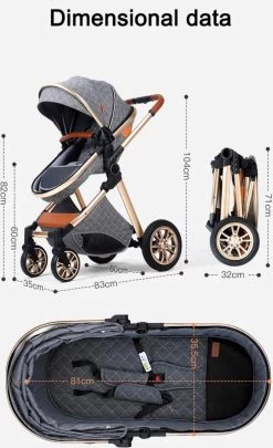 Merkloos Luxe Multi-functionele 3 In 1 Kinderwagen - Kwalitatieve Buggy - Opklapbare Wandelwagen - Khaki -Kinderwagens Kortingswinkel 731x1200 4