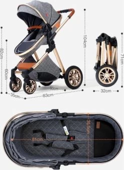 Merkloos Kinderwagen 3-in-1 – Luxe Kinderwagen - Buggy – Wandelwagen - Multifunctioneel – Opklapbaar – Incl Autostoel – Khaki -Kinderwagens Kortingswinkel 877x1200