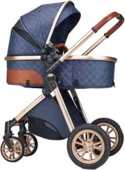 Merkloos Kinderwagen 3-in-1 – Luxe Kinderwagen - Buggy – Wandelwagen - Multifunctioneel – Opklapbaar – Incl Autostoel – Blauw -Kinderwagens Kortingswinkel 885x1200